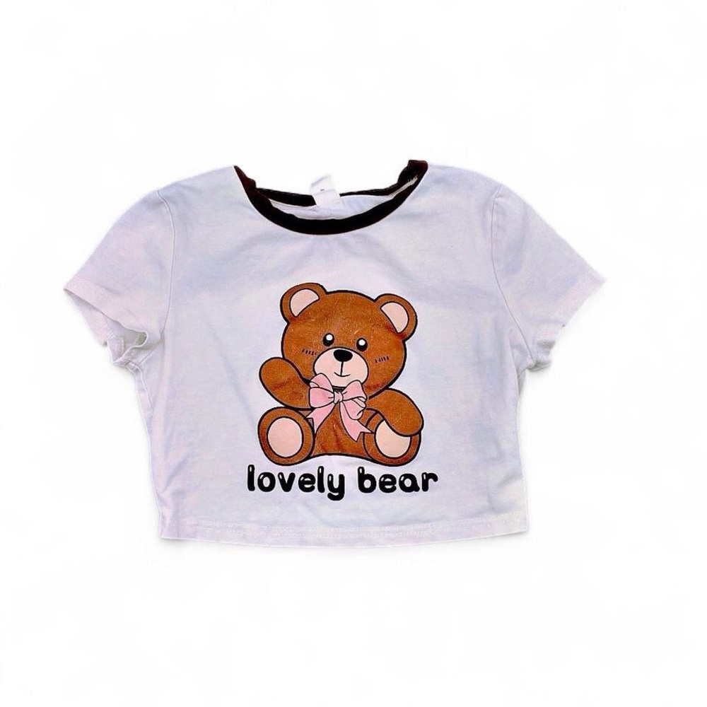 Girls Lovely Bear Crop Graphic Tee